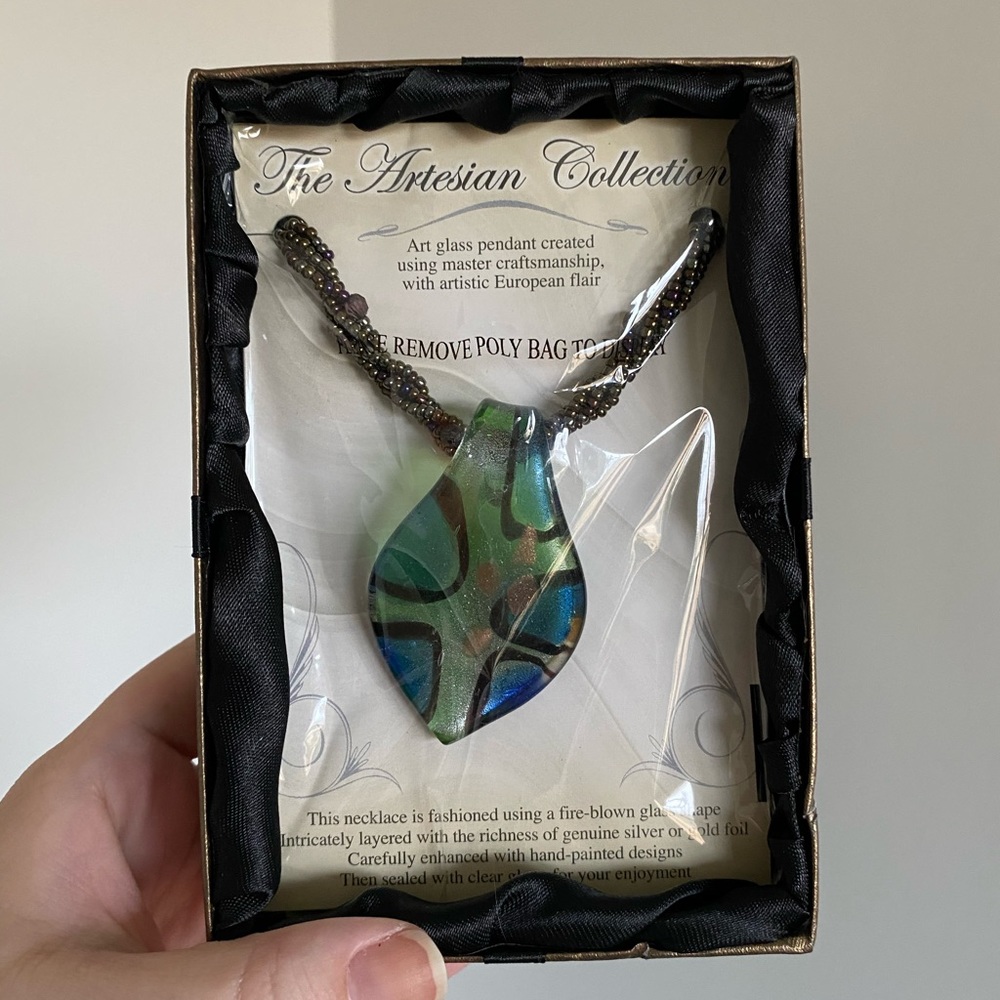 Fire blown glass necklace.